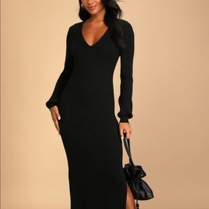 Lulu’s Fall Afternoon Black Sweater Dress L like new